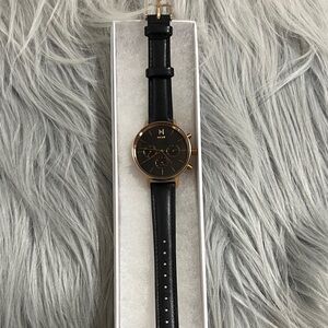 MVMT Nova Black Leather Watch with Rose Gold Details
